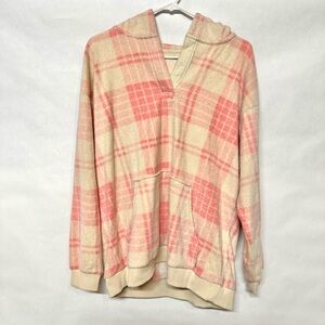 Aerie pink cream plaid oversized hoodie XS American Eagle new without tags